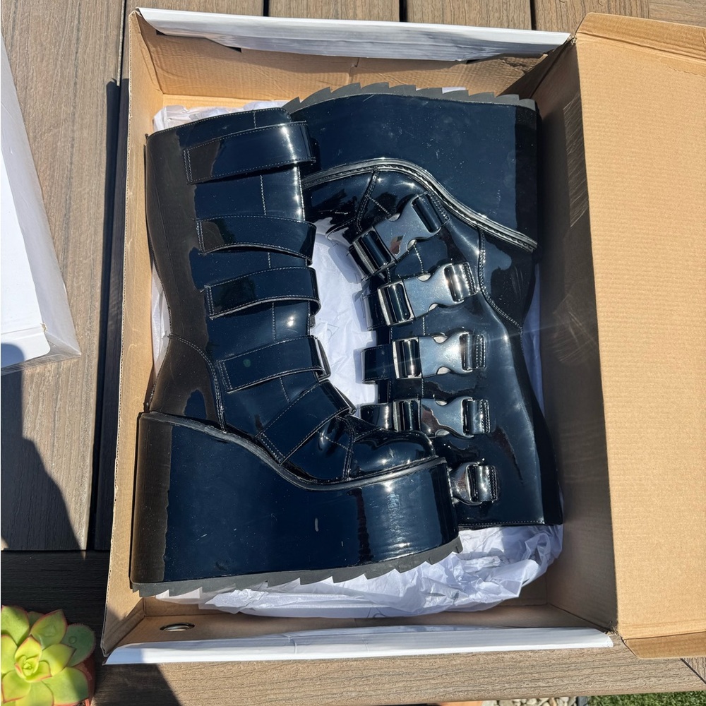 Black Platform Buckle Boots